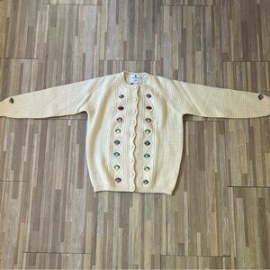 NWT Vintage English Sports Shops 100% Wool Cream Button Up Cardigan Size M